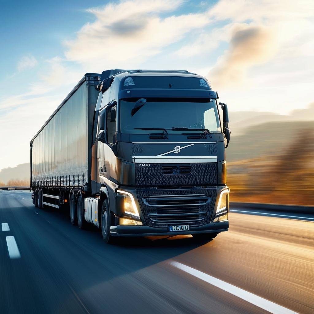 Modern lorry driving on the road-1
